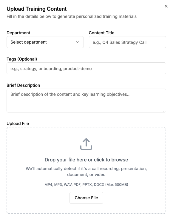 Upload Training Content Form